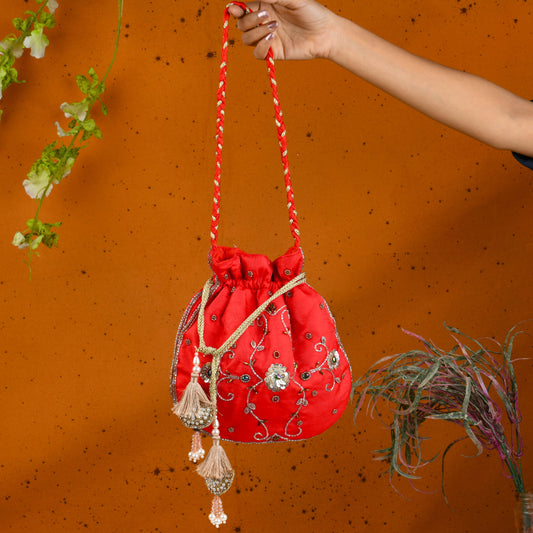 Rangrez Red Hand Embroidered Limited Edition Potli
