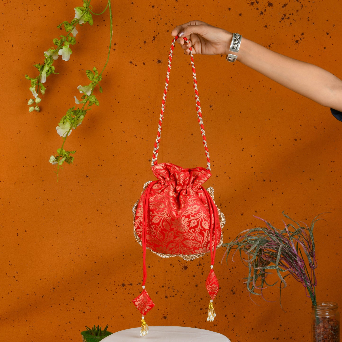 Red Brocade Potli