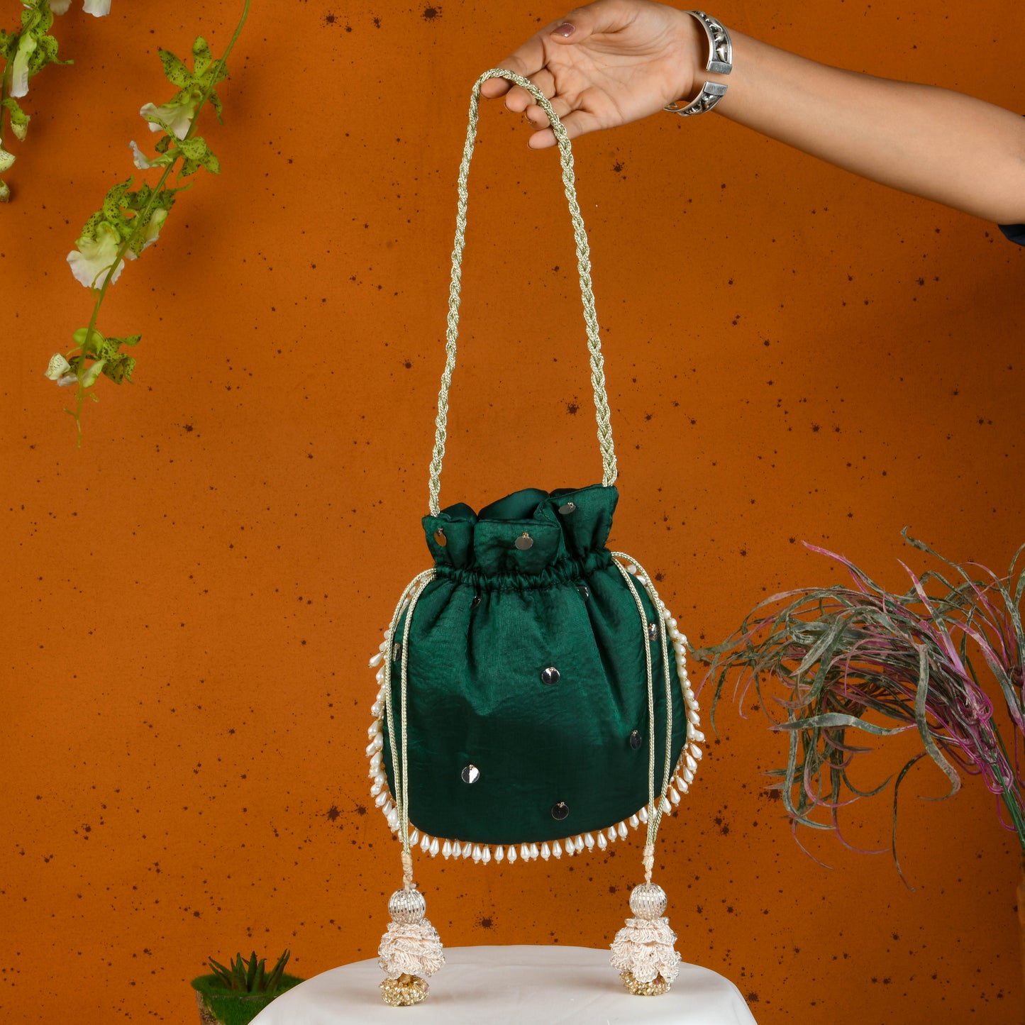 Bottle Green Sequinned Potli