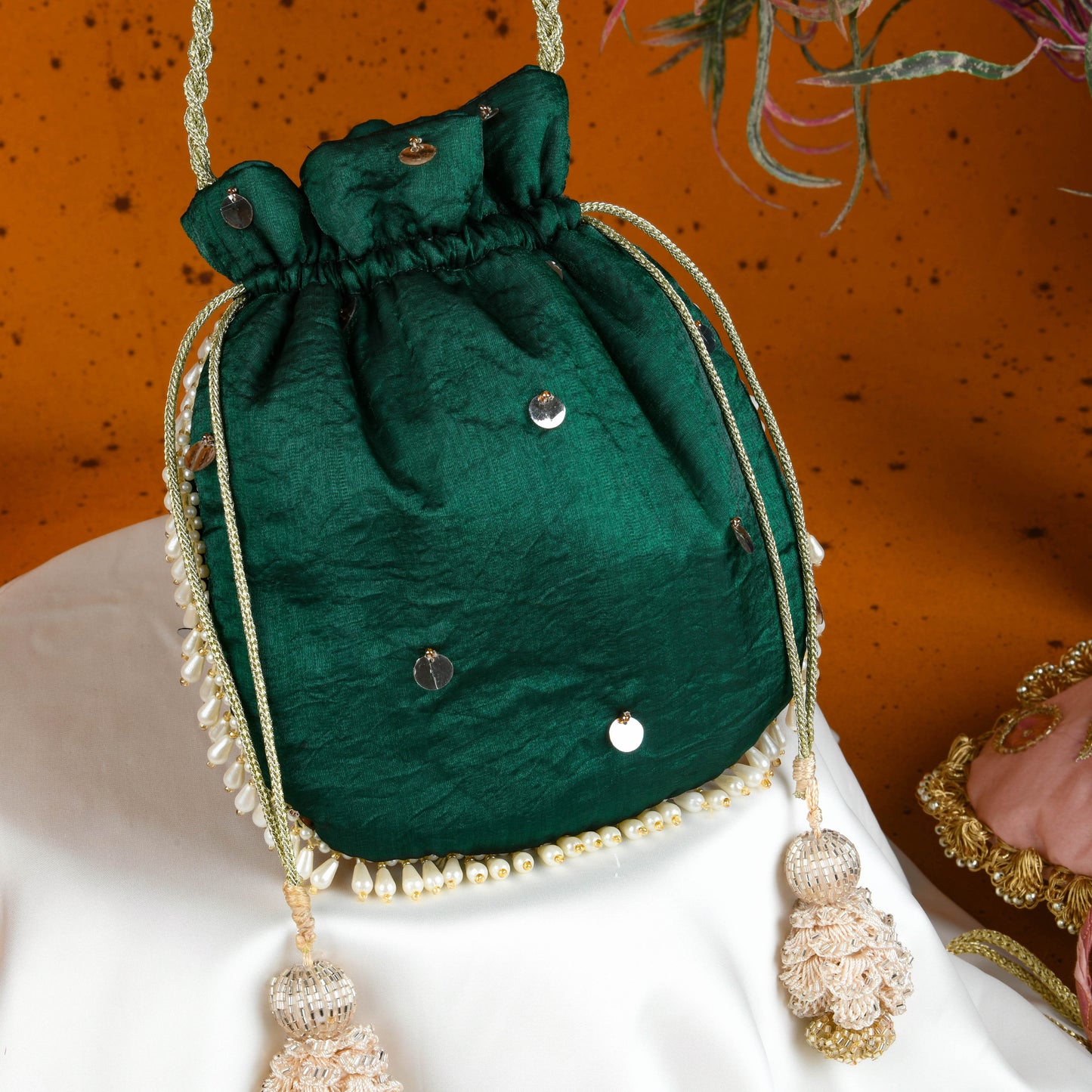 Bottle Green Sequinned Potli