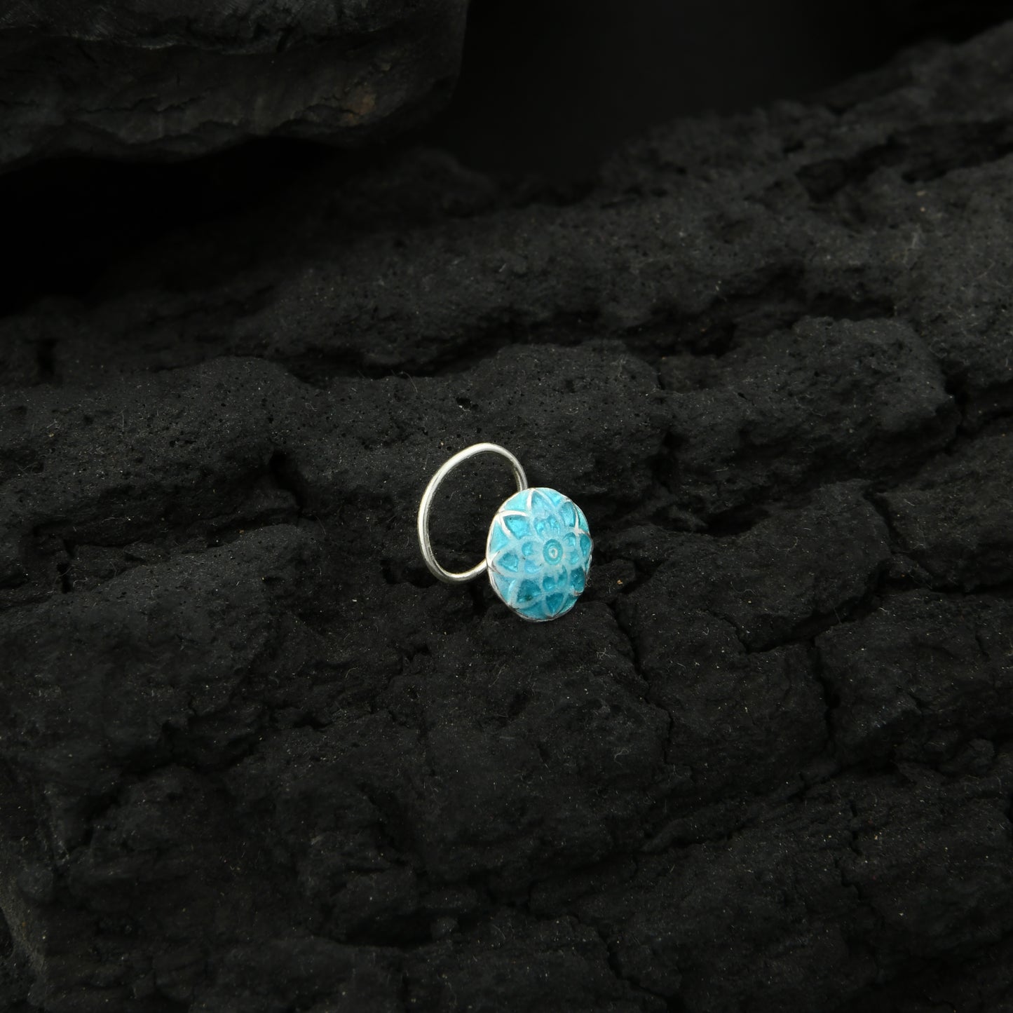 Firozi Meena Silver Nose Pin