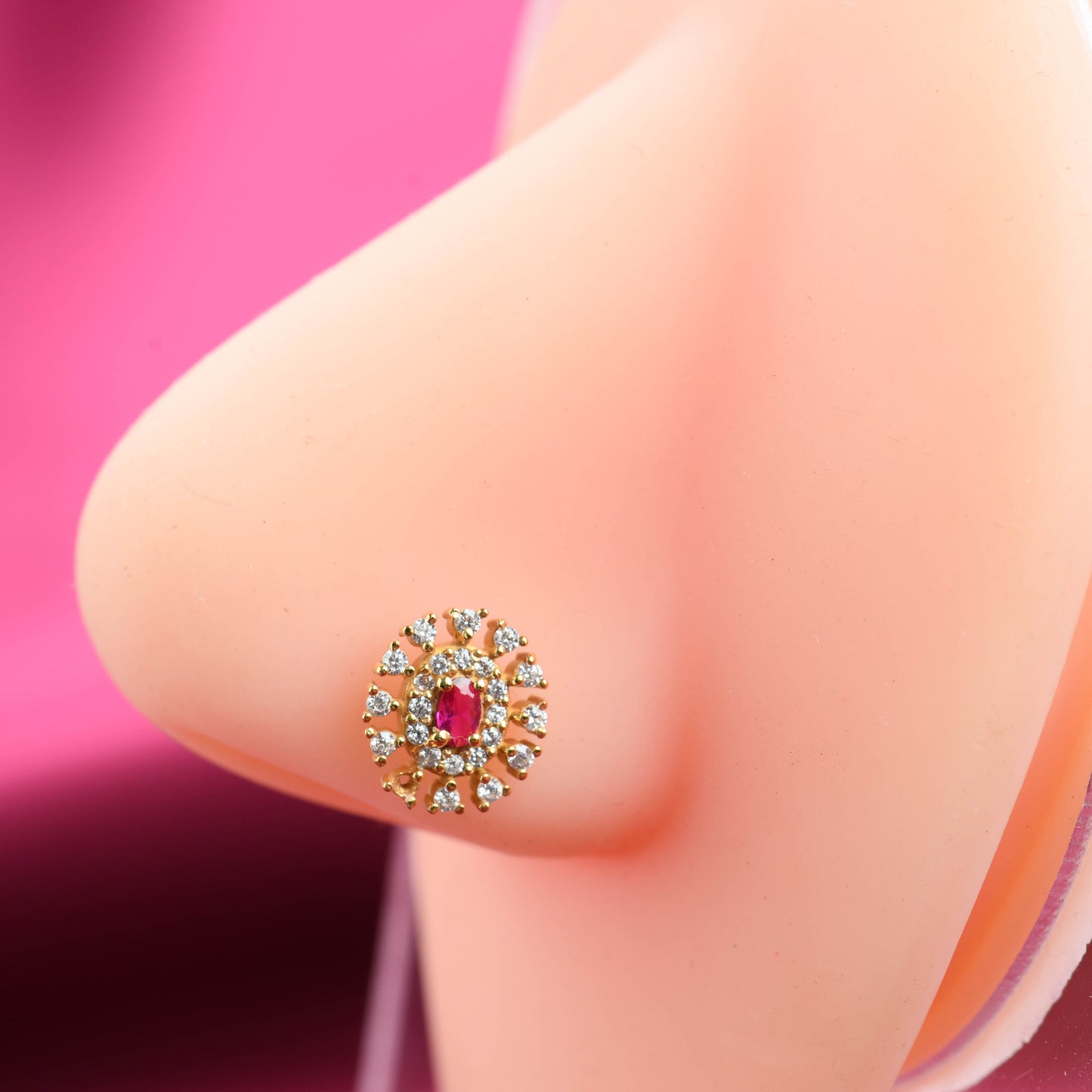 Rose Radiance CZ Gold Plated Silver Nose Pin