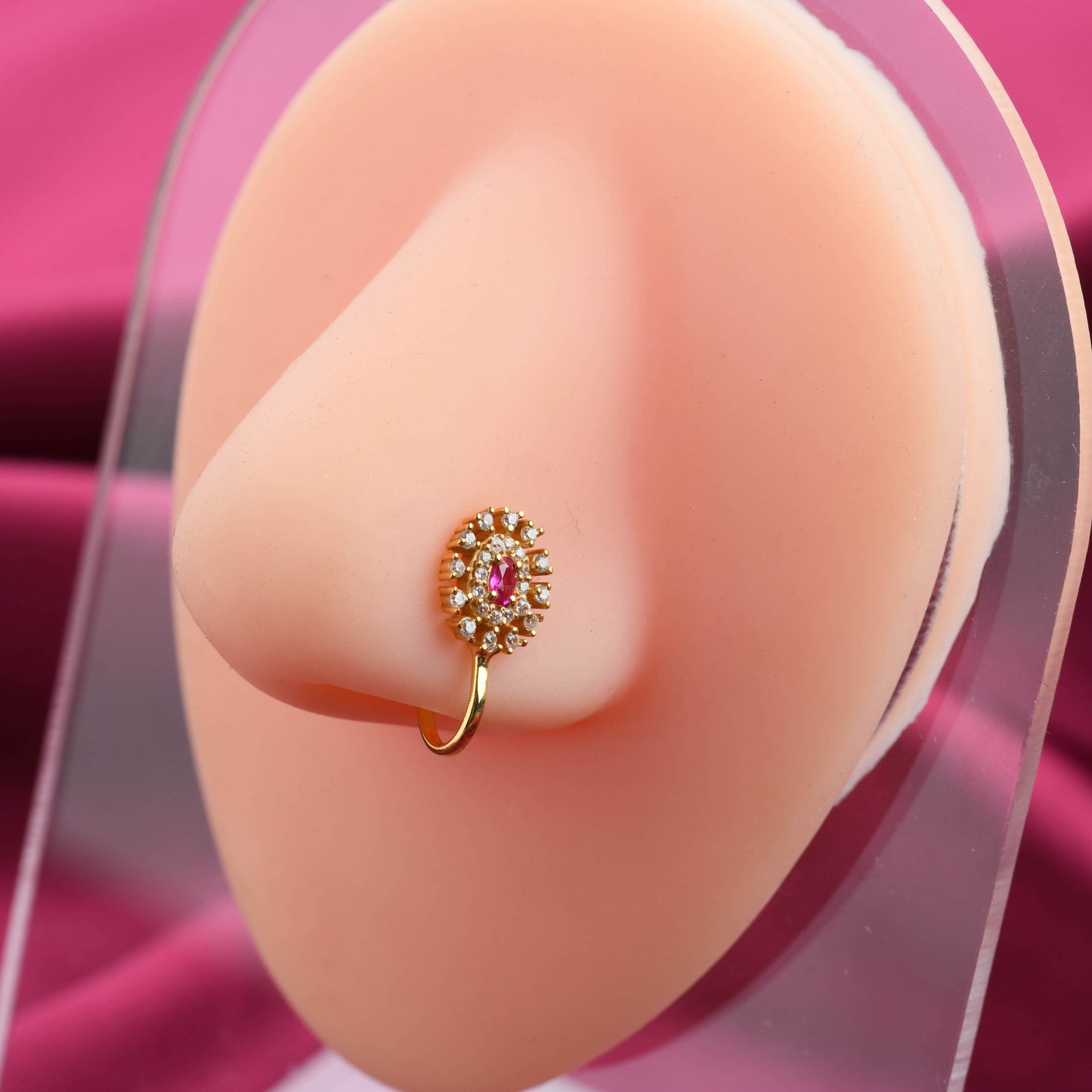 Rose Radiance CZ Gold Plated Silver Nose Pin