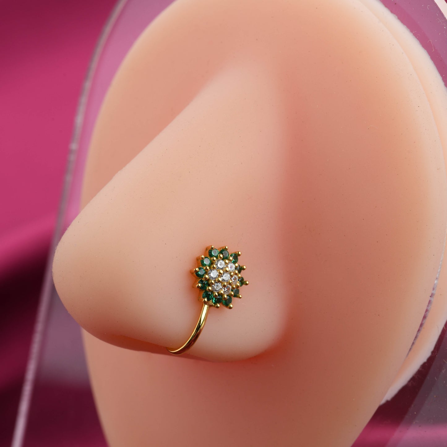 Mint CZ Gold Plated Silver Nose Pin
