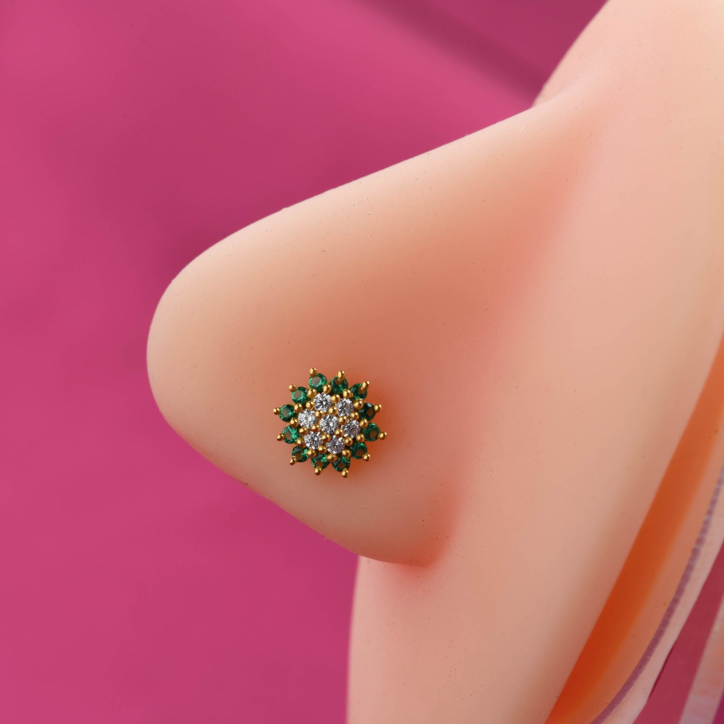 Mint CZ Gold Plated Silver Nose Pin