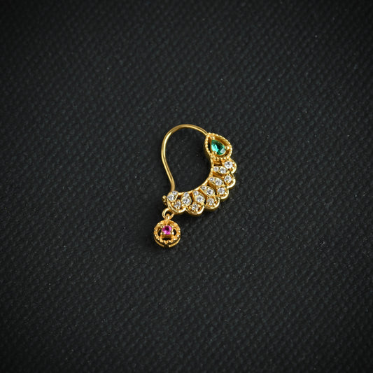 Silver CZ Silver Gold Plated Nath( Left Piercing )