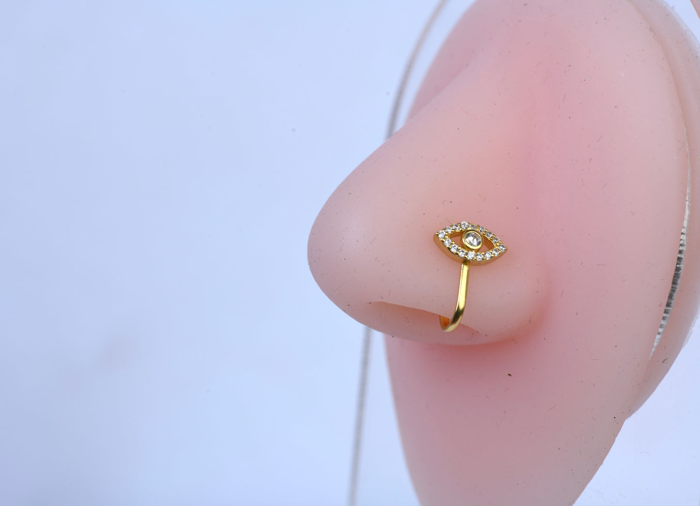 Evil Eye Gold Plated Silver Clip on Nose Pin