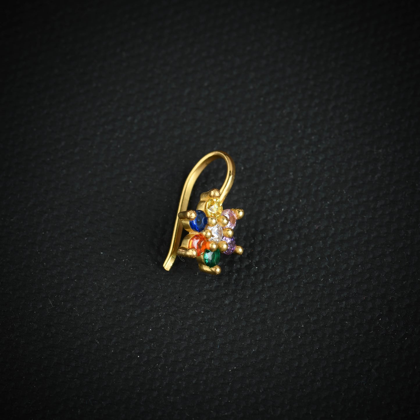 Rainbow CZ  Gold Plated Silver Nose Pin