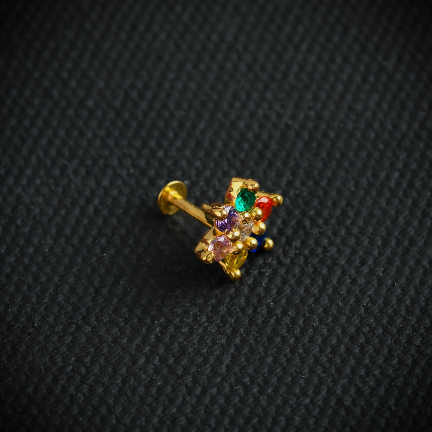 Rainbow CZ  Gold Plated Silver Nose Pin