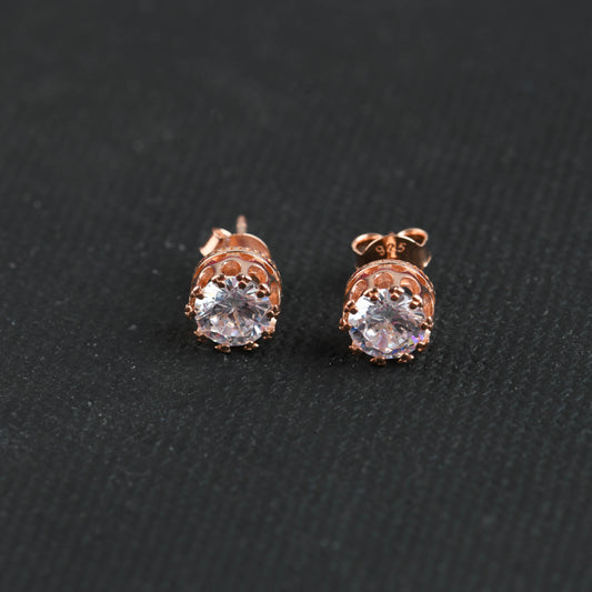 Rose Gold Plated Silver Solitaire Studs