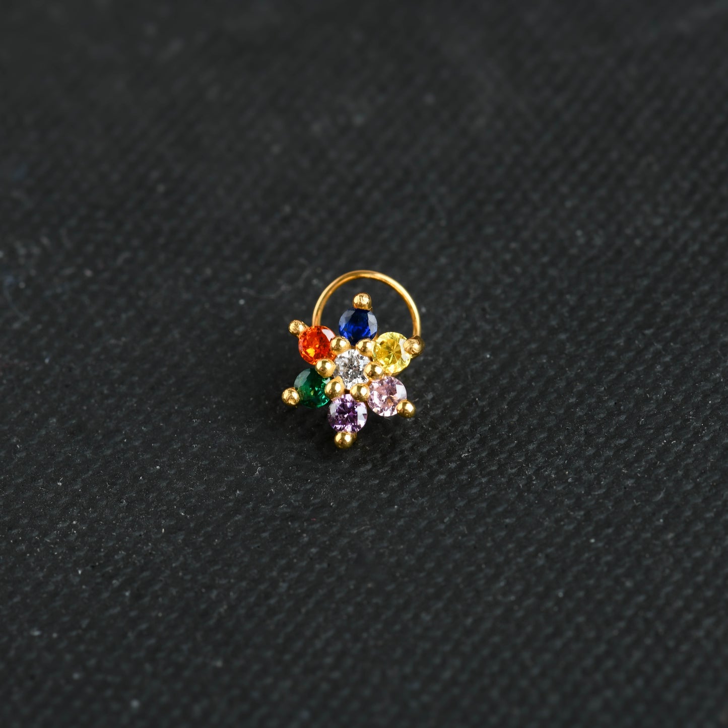 Rainbow CZ  Gold Plated Silver Nose Pin