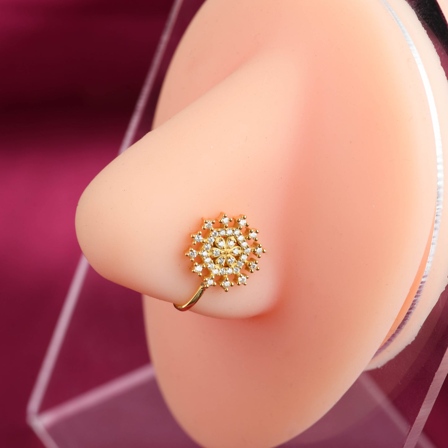 Dazzling Star CZ Gold Plated Silver Nose Pin