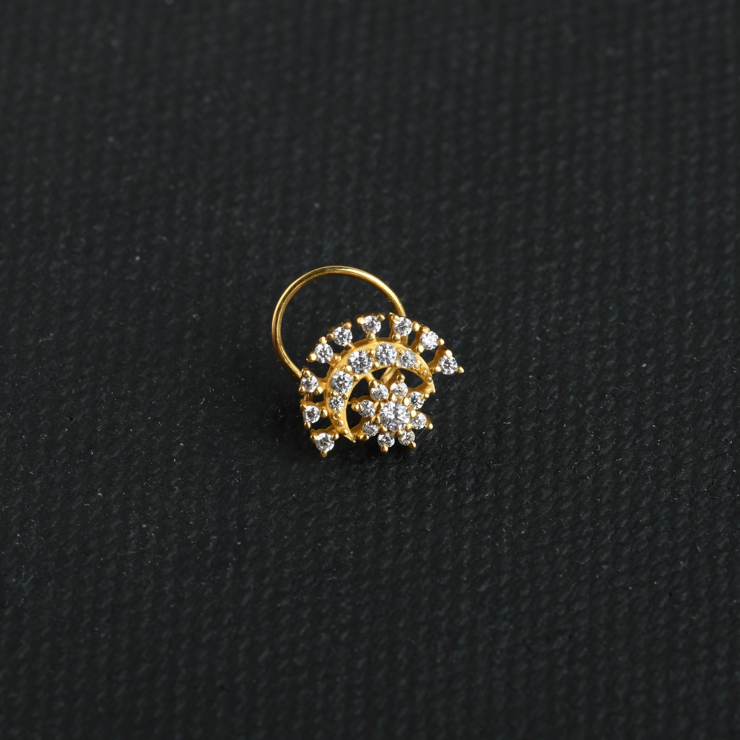 Moon Magic Cz Gold Plated Silver Nose Pin