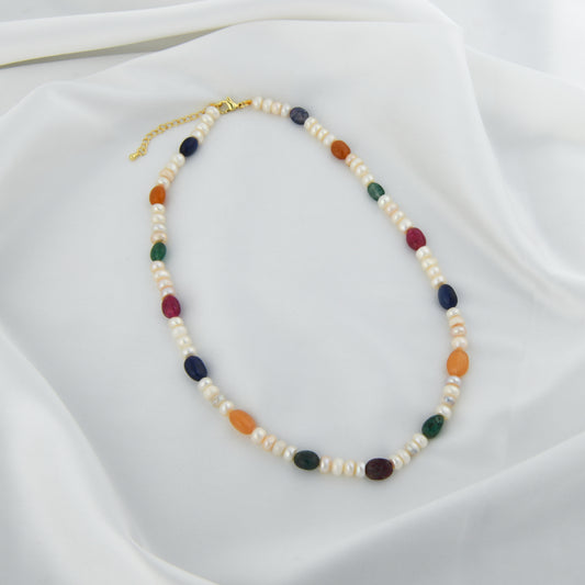 Freshwater Pearl  Multi Stone Necklace