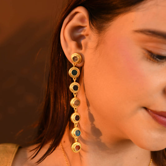 Raw Radiance Natural Uncut Semiprecious Stones Long Earrings