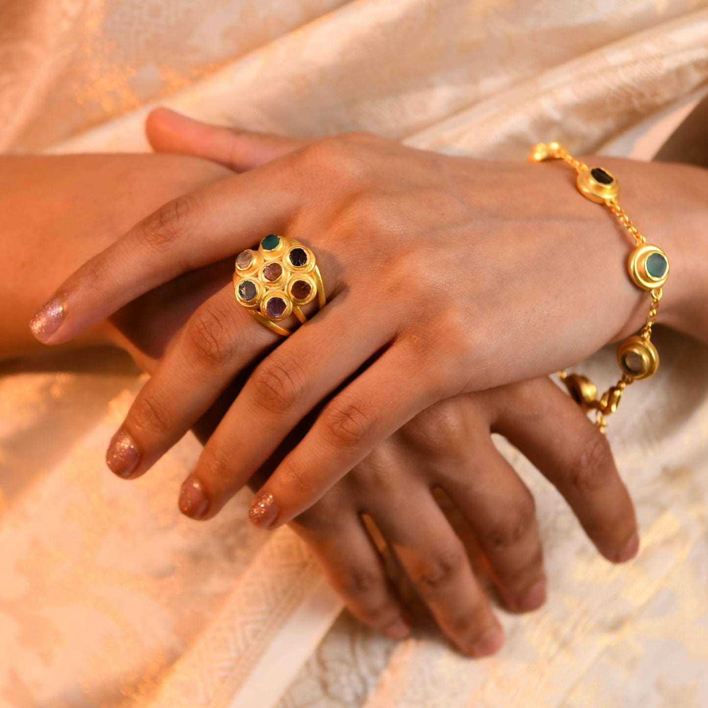 Raw Radiance Natural Uncut Semiprecious Stones Ring