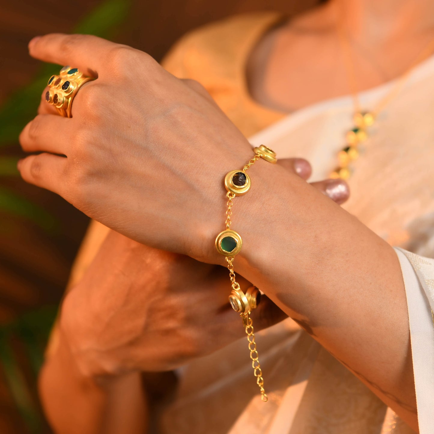 Raw Radiance Natural Uncut Semiprecious Stones Bracelet