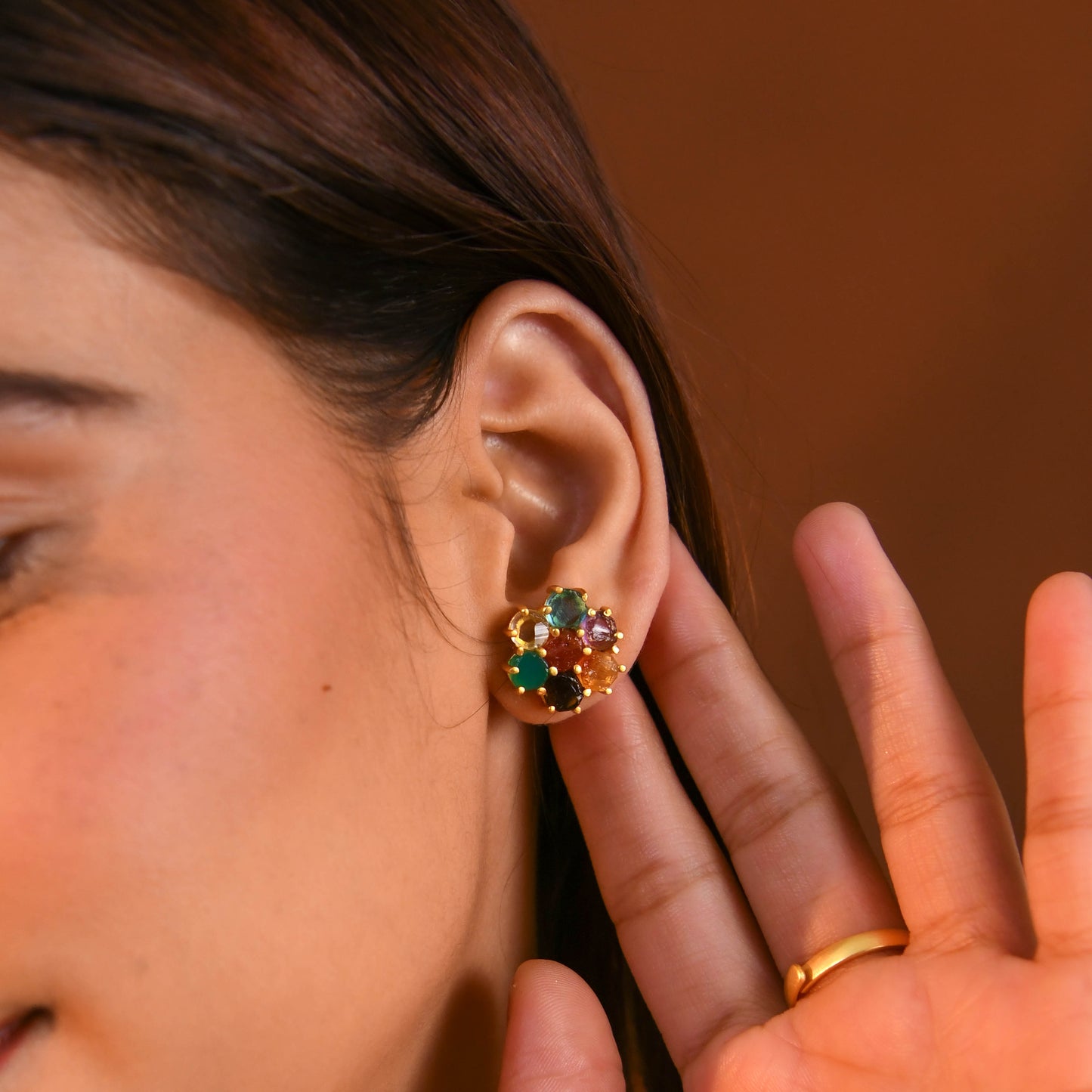 Raw Radiance Natural Uncut Semiprecious Stones Studs