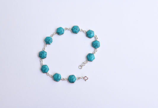 Hexagonal Turquoise and Silver Bracelet