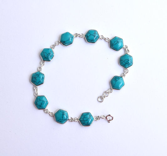 Hexagonal Turquoise and Silver Bracelet