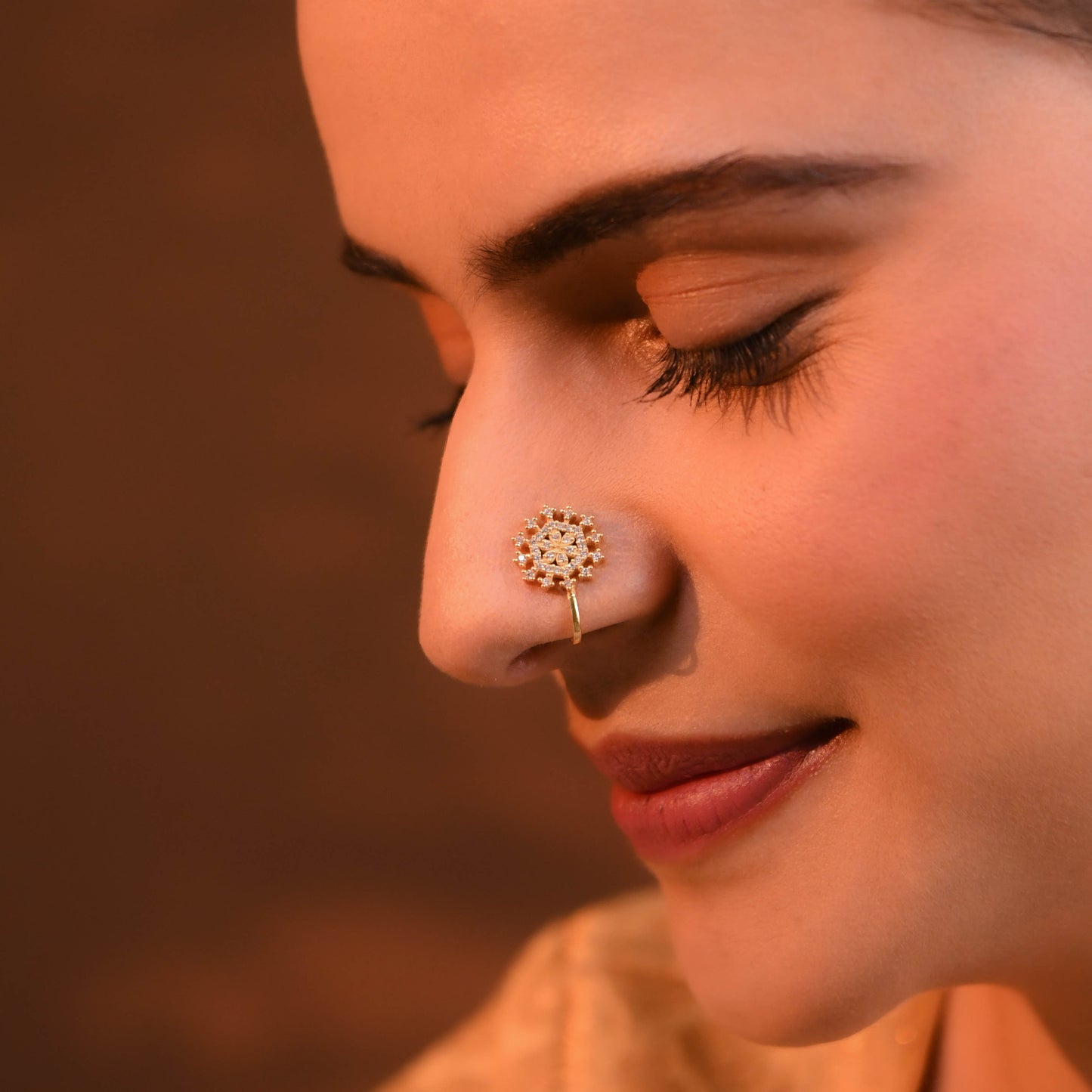 Dazzling Star CZ Gold Plated Silver Nose Pin