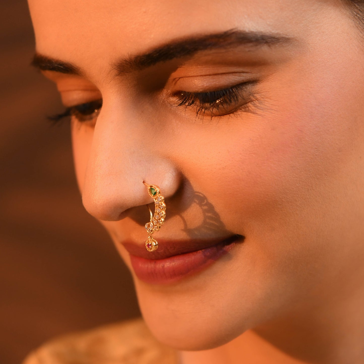 Silver CZ Silver Gold Plated Nath( Left Piercing )