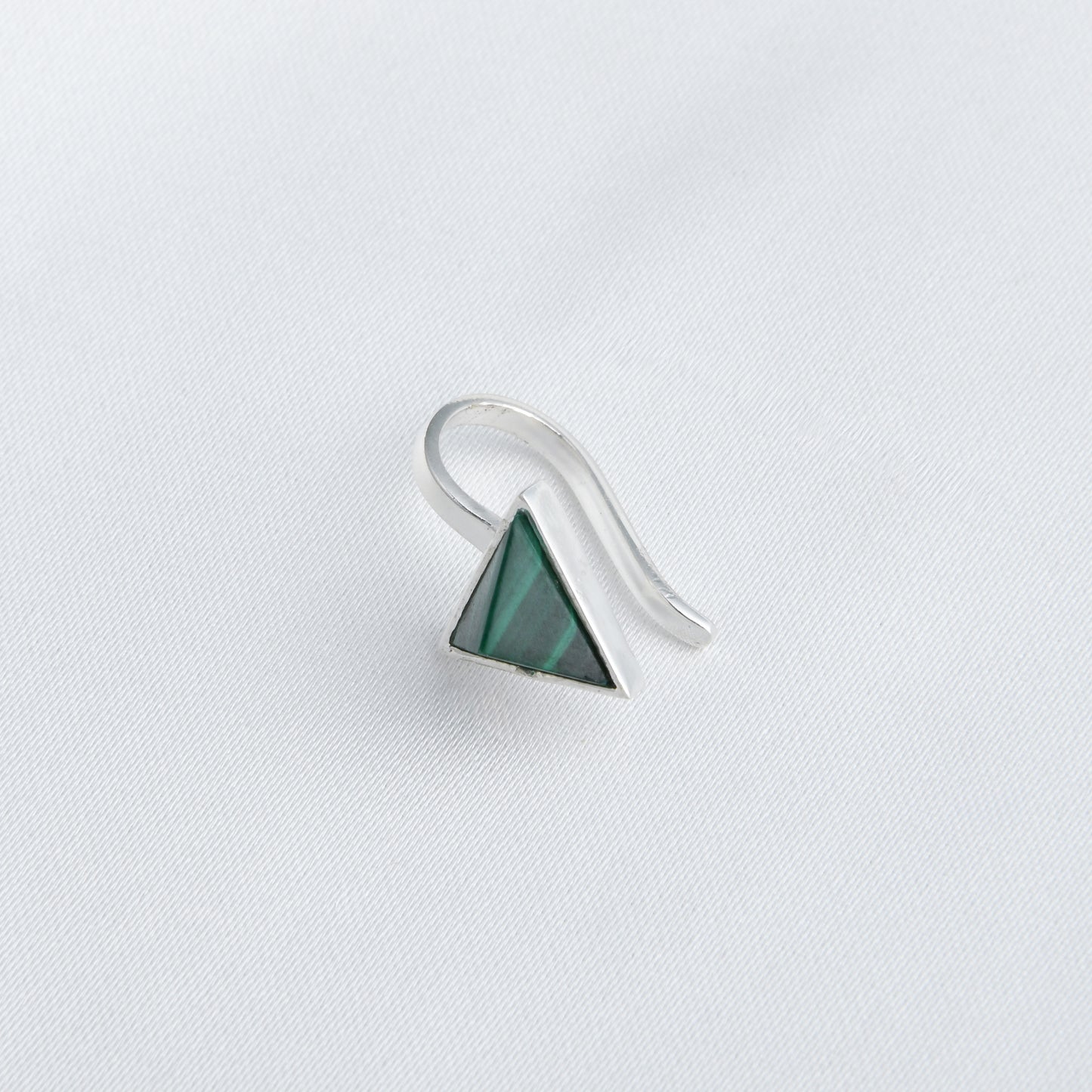 Malachite Triangle Silver Clip On Nose Pin