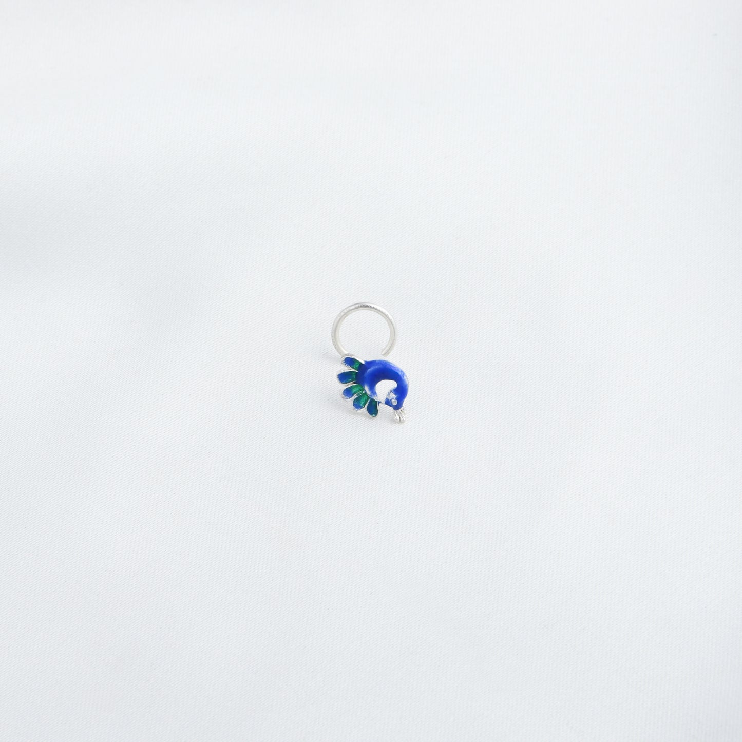 Blue Peacock Silver Nose Pin