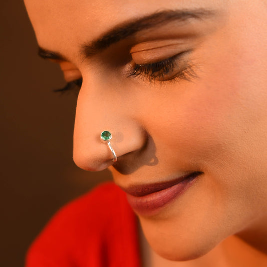 Natural Emerald Clip On Nose Pin