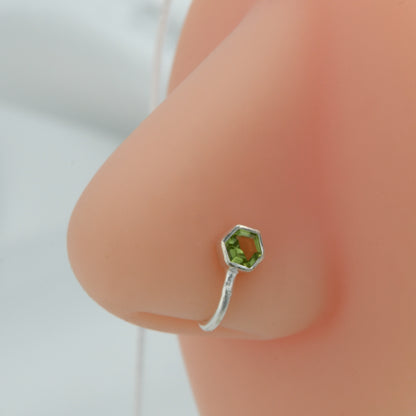 Natural Peridot Silver Nose Pin
