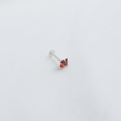 Natural Garnet Square Silver Nose Pin