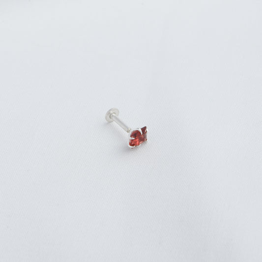 Natural Garnet Square Silver Nose Pin