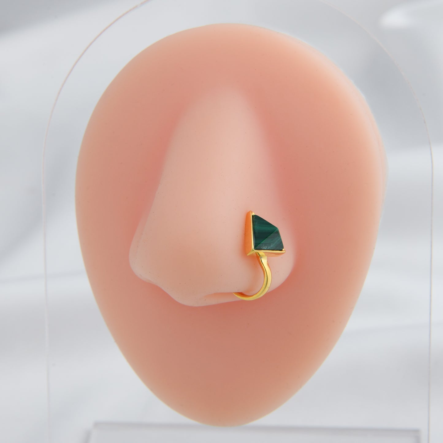 Malachite Triangle Gold Plated Silver Clip On Nose Pin