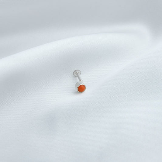 Natural Coral Silver Nose Pin