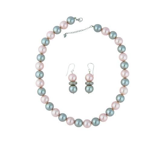 Rosy Smoke Pearls Necklace Set