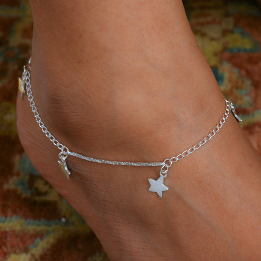 Starlit Silver Anklets