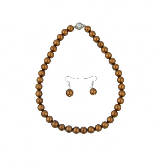Coffee Brown Pearls Necklace Set