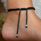 Knotted Charms Silver Black Thread Anklet