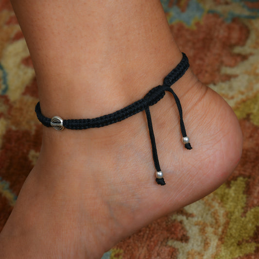 Round Bead Black Thread Anklet