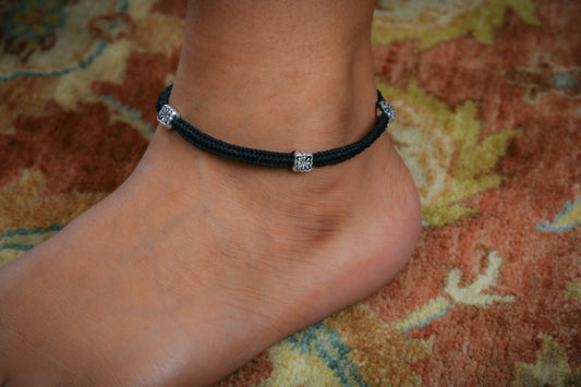 Square Beads Black Thread Anklet