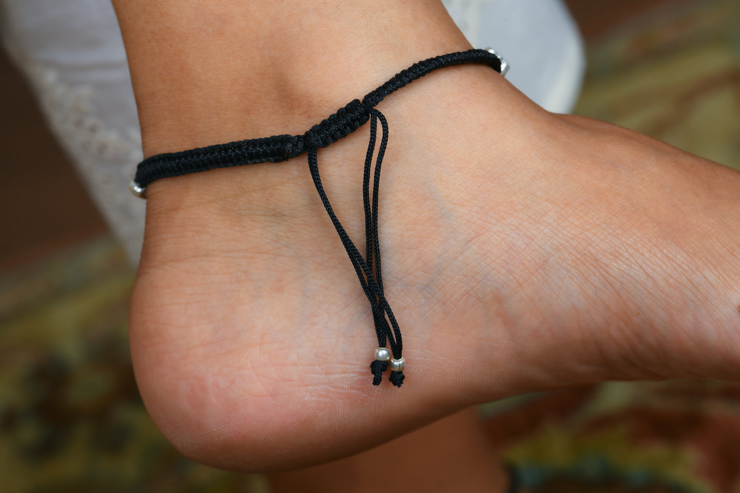 Square Beads Black Thread Anklet