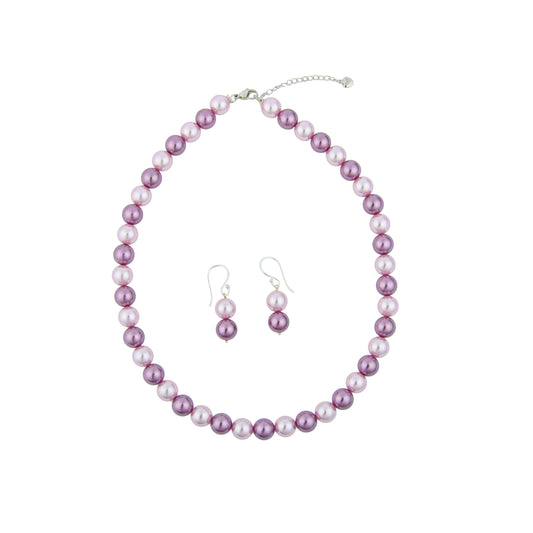 Pink And Wine Pearl Necklace Set