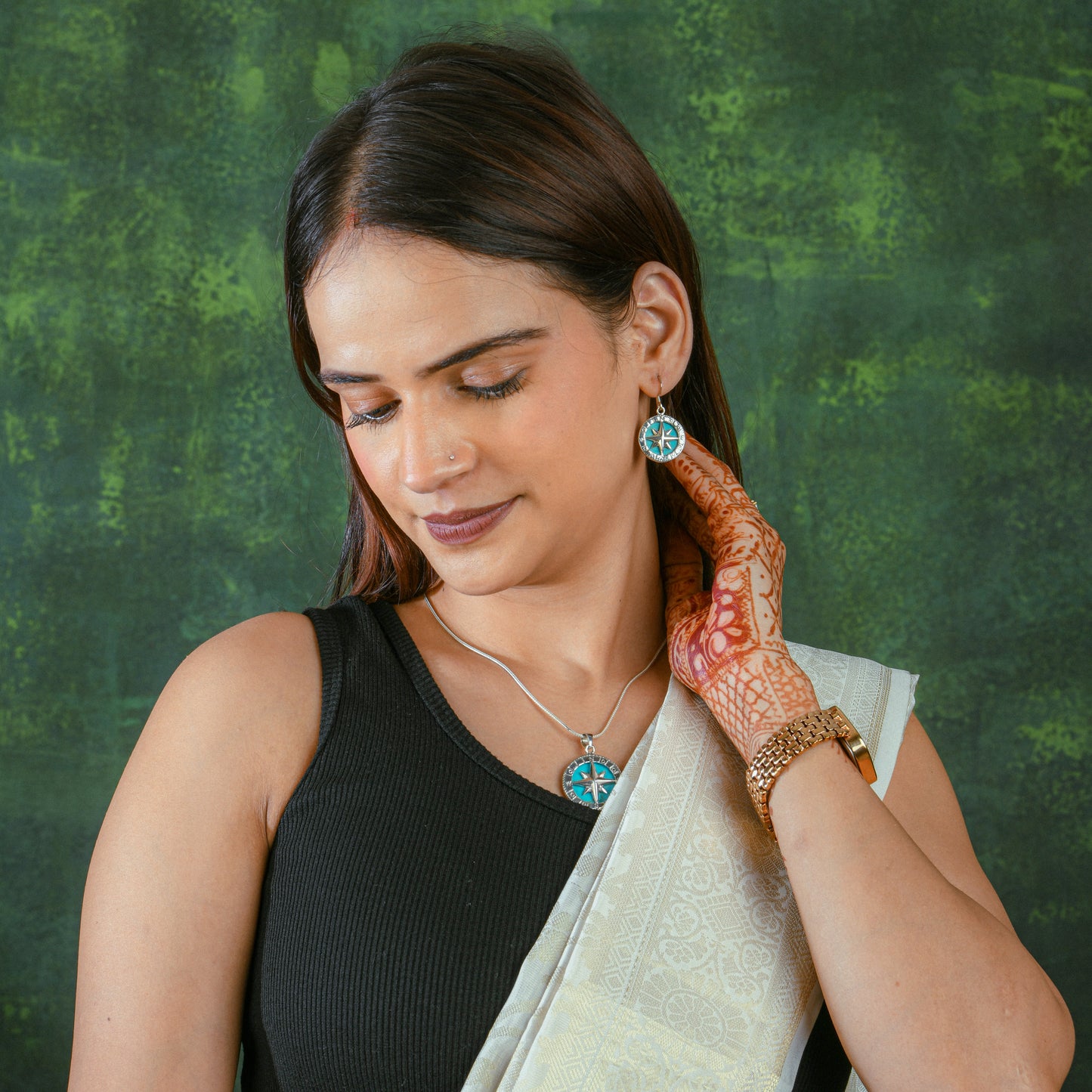 Turquoise Silver Compass Set