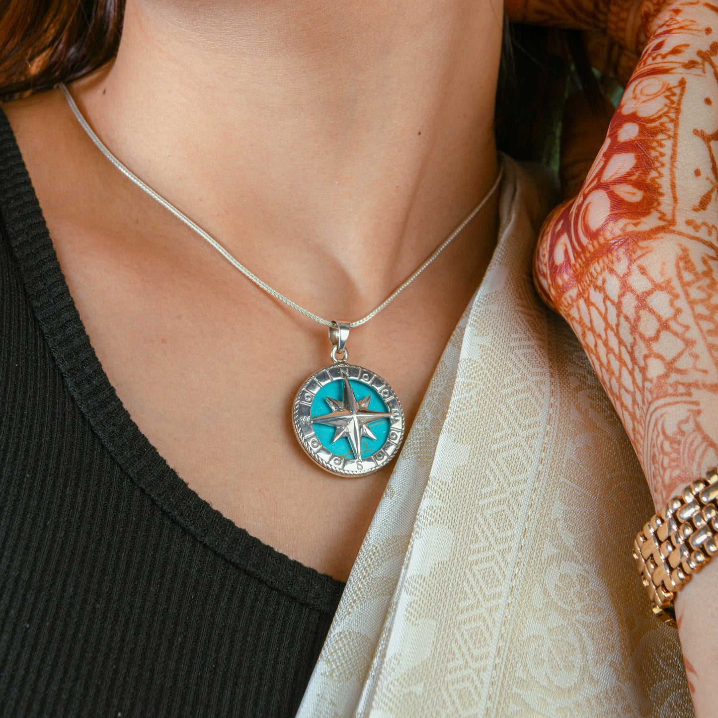 Turquoise Silver Compass Set