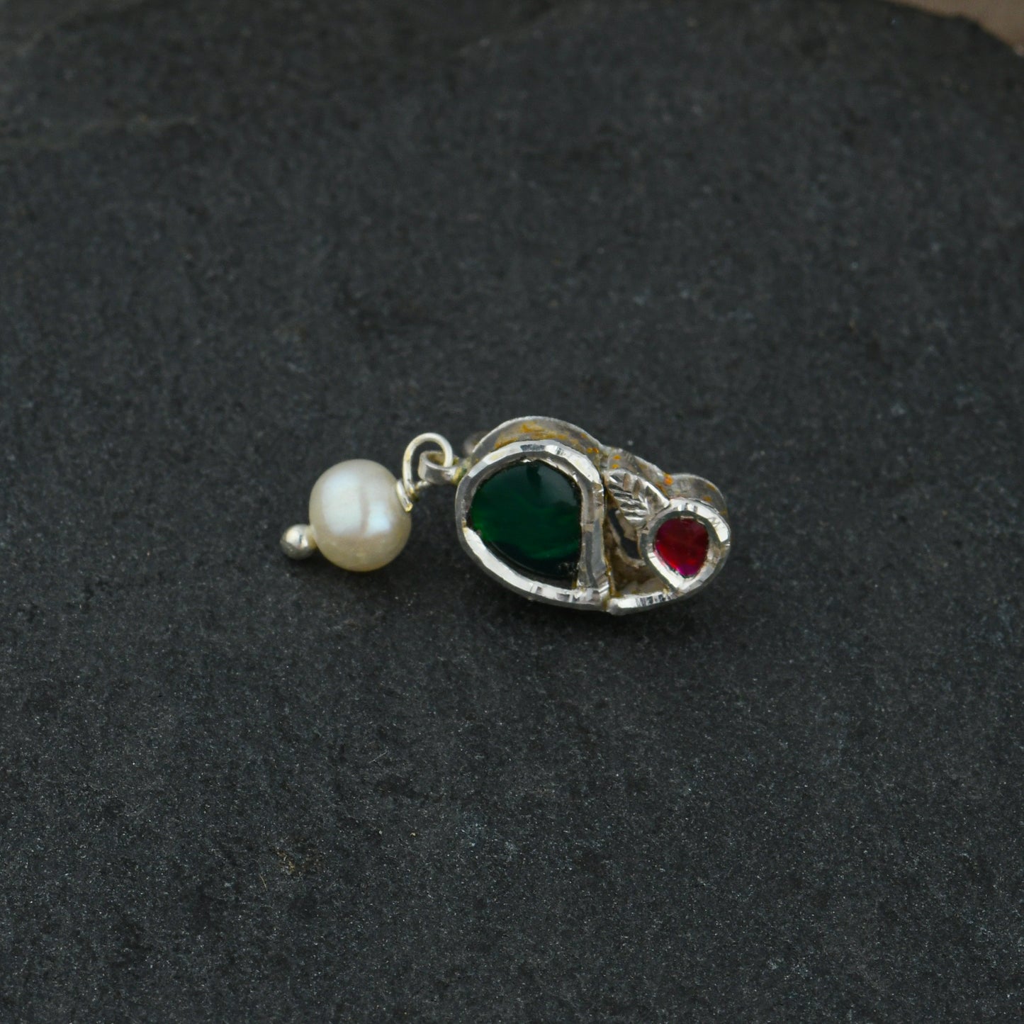 Kundan Mayur Silver Nose Pin