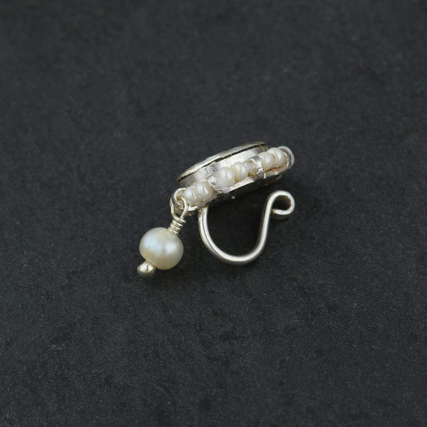 Kundan Paisley Silver Nose Pin