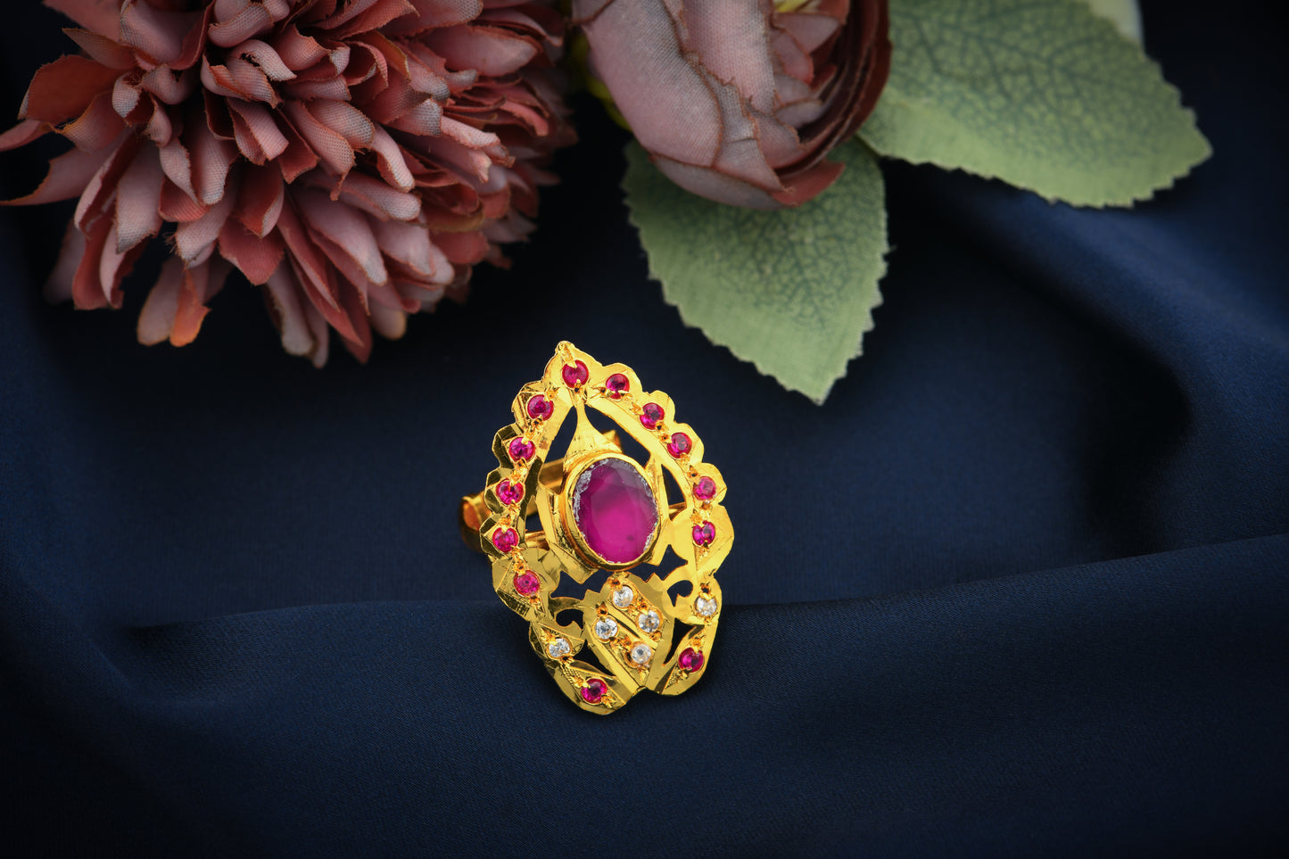 Kehkashaan Purani Dilli Gold Plated Silver Ring