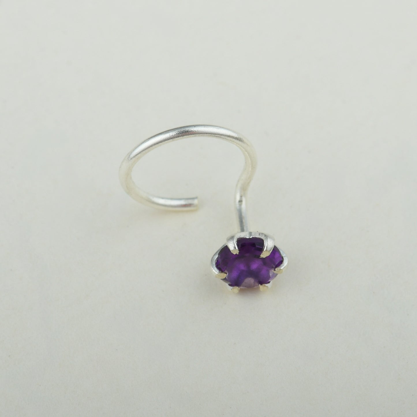 Natural Amethyst Silver Nose pin