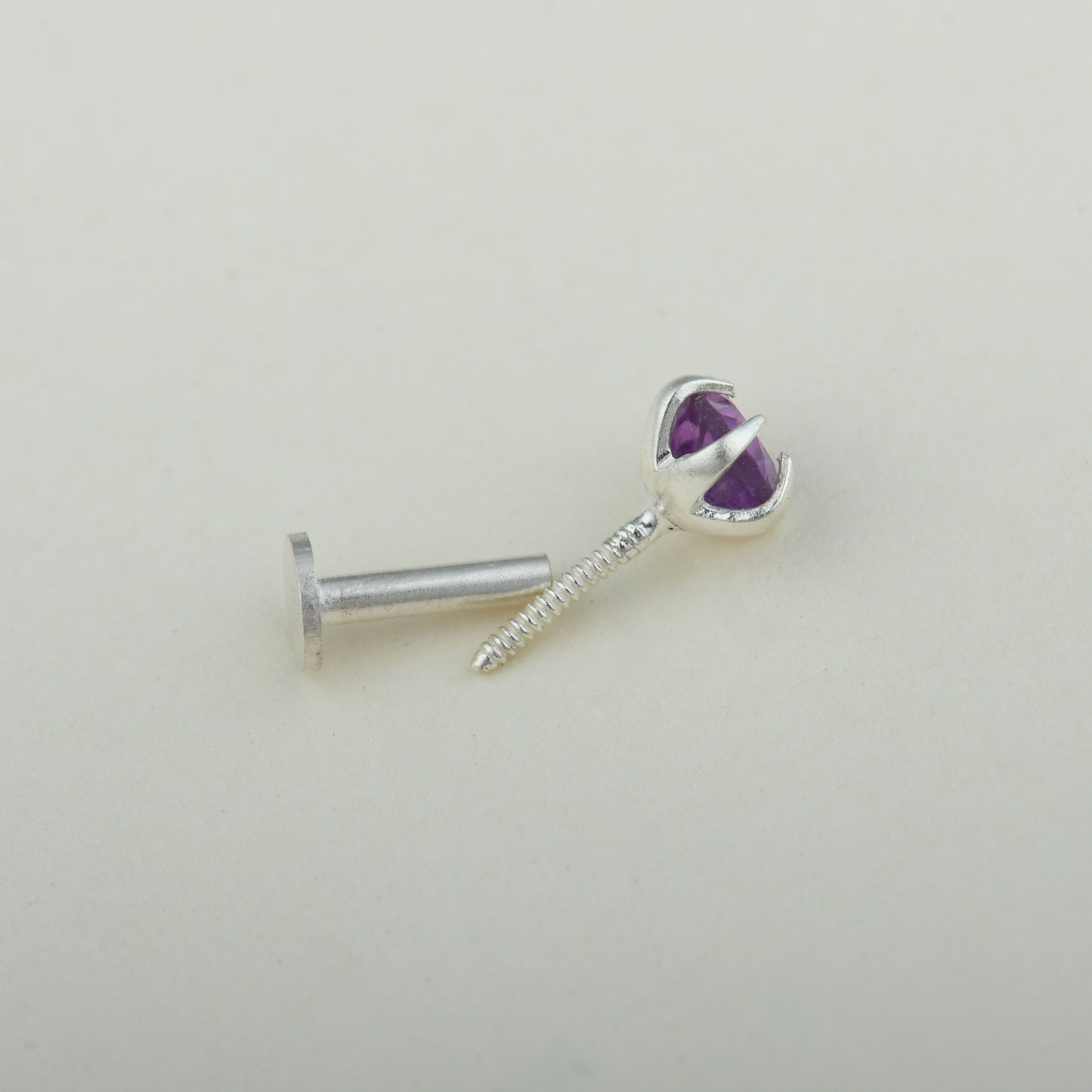 Natural Amethyst Silver Nose pin