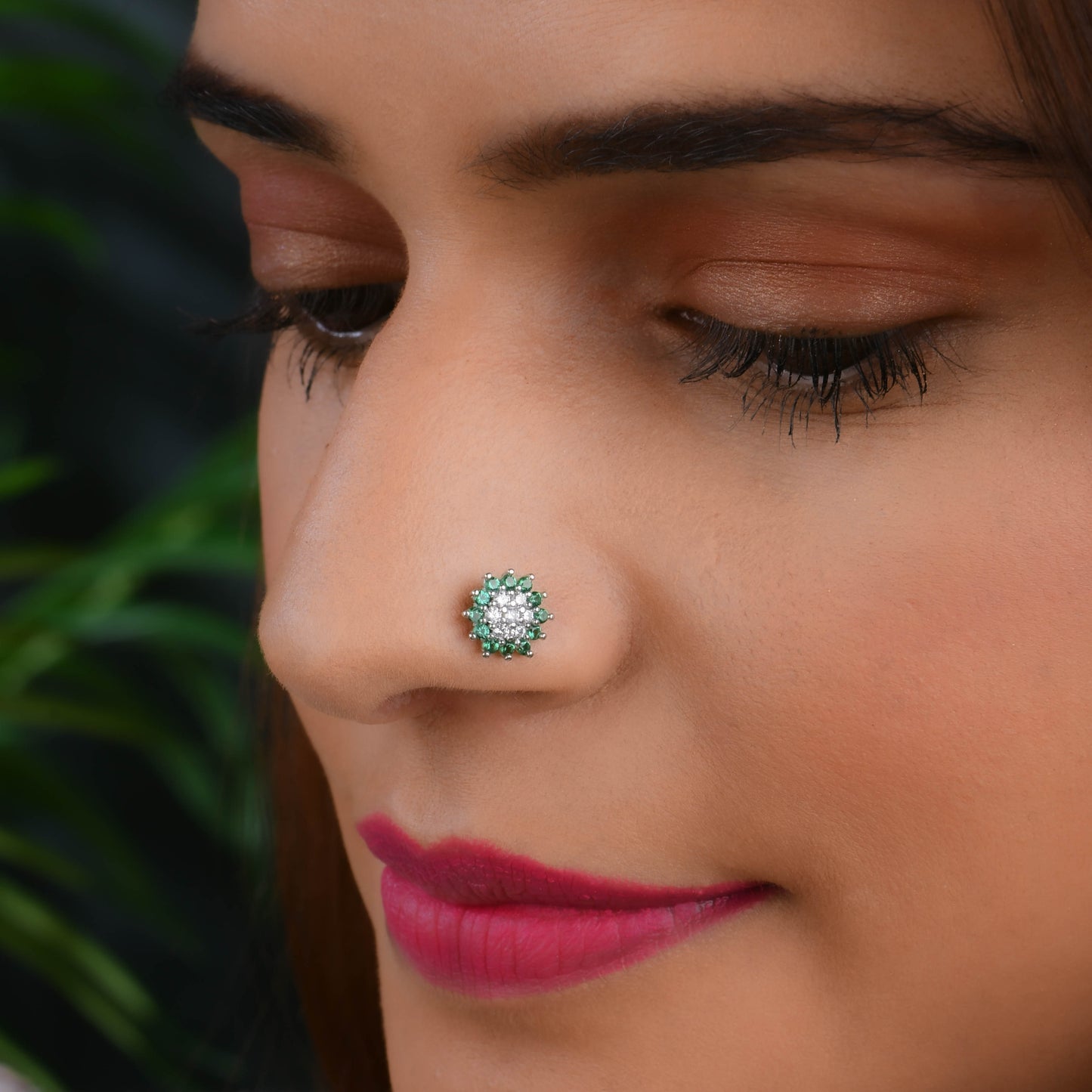 Rain Forest CZ Silver Nose Pin